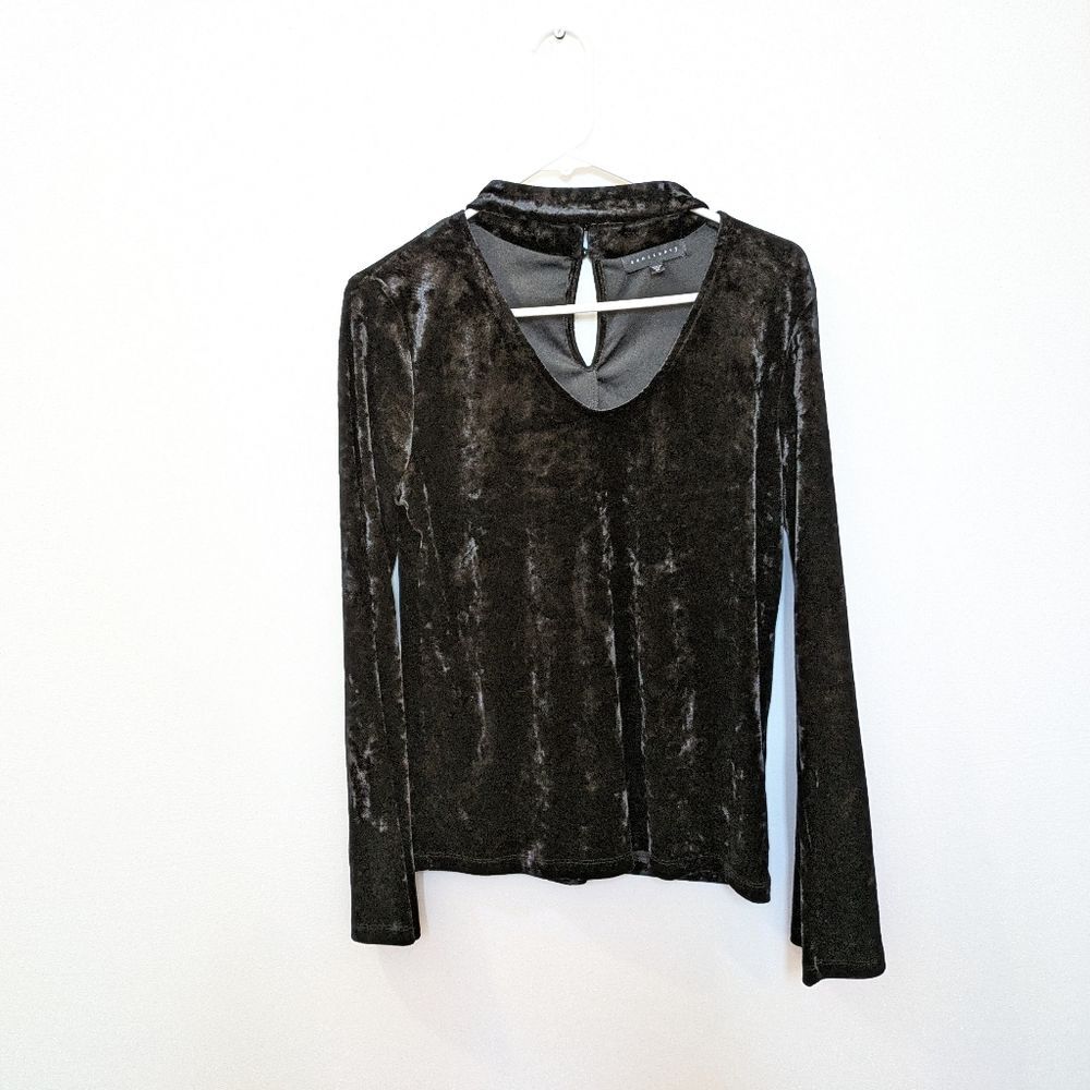 SANCTUARY Choker Neck Black Velvet Top Goth grunge bell sleeves Womens Medium